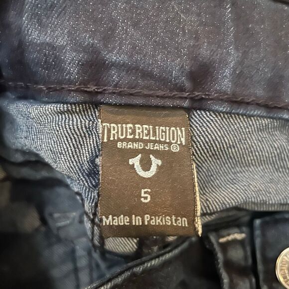 True Religion Kids Geno Relaxed Slim Jeans 5 Yellow Stitch Dark Wash - Picture 7 of 12